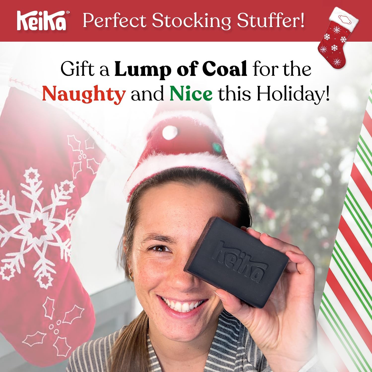 Keika Charcoal Black Soap Bar for Eczema, Psoriasis, Face, Body, Men Women Teens