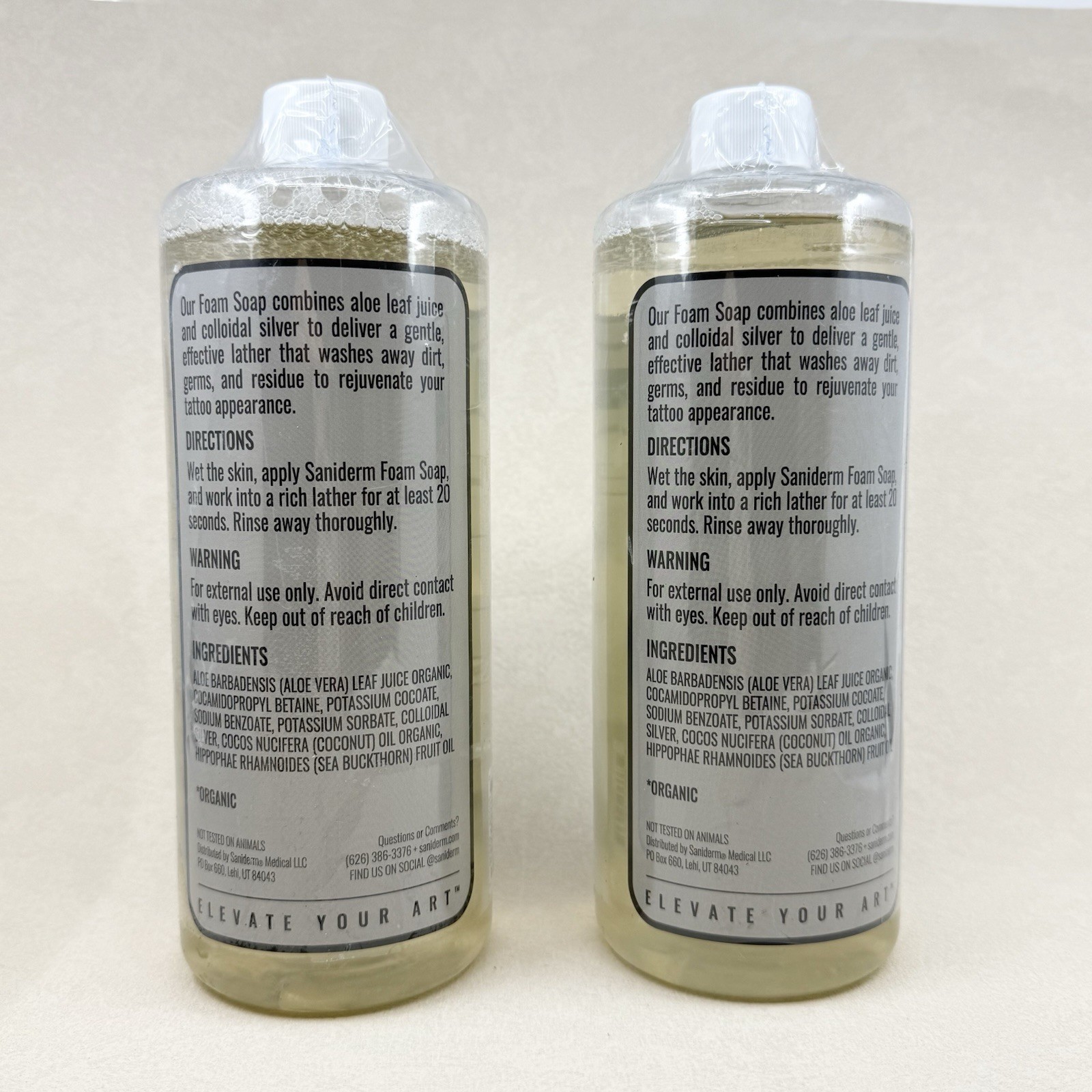 Saniderm Foaming Tattoo Soap 32oz 2 PACK Shop Size Gentle Natural Soap NEW
