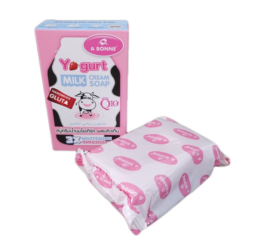 3 x A Bonne’ Yogurt Milk Cream Soap Bar Gluta Q10 Whitening Baby Body Skin 90 g