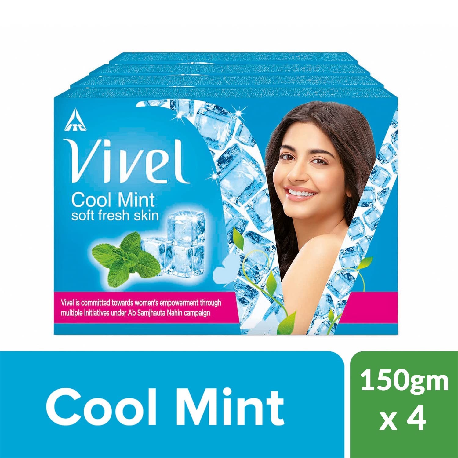 Vivel Cool Mint Soap 600g Pack of 4 Women Soft Fresh Glowing Moisturised Skin/