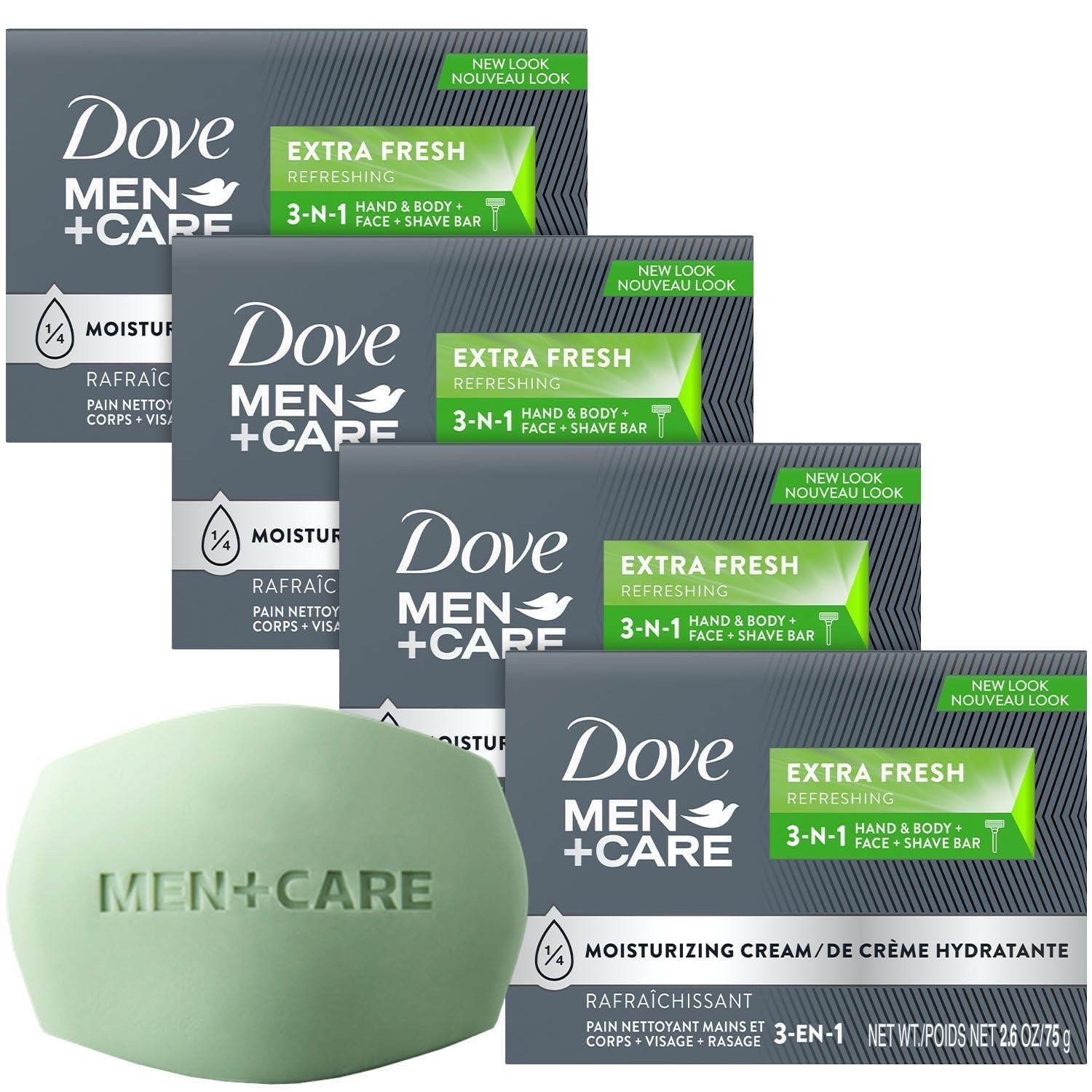 Dove Men+Care Soap Bar, Extra Fresh Scent 4-Pack – 2.6 Ounce (Pack of 4)