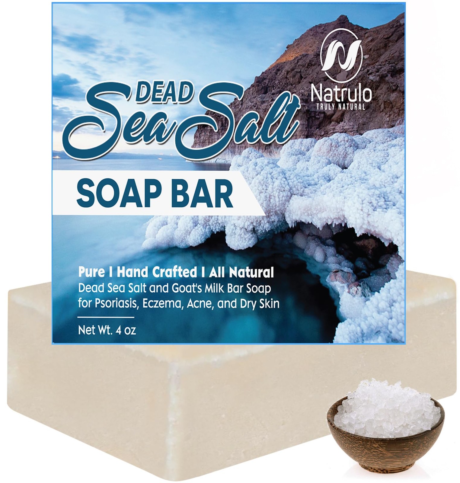 Natrulo Dead Sea Salt Soap Bar for Face & Body, 4oz – 4 Ounce (Pack of 1)