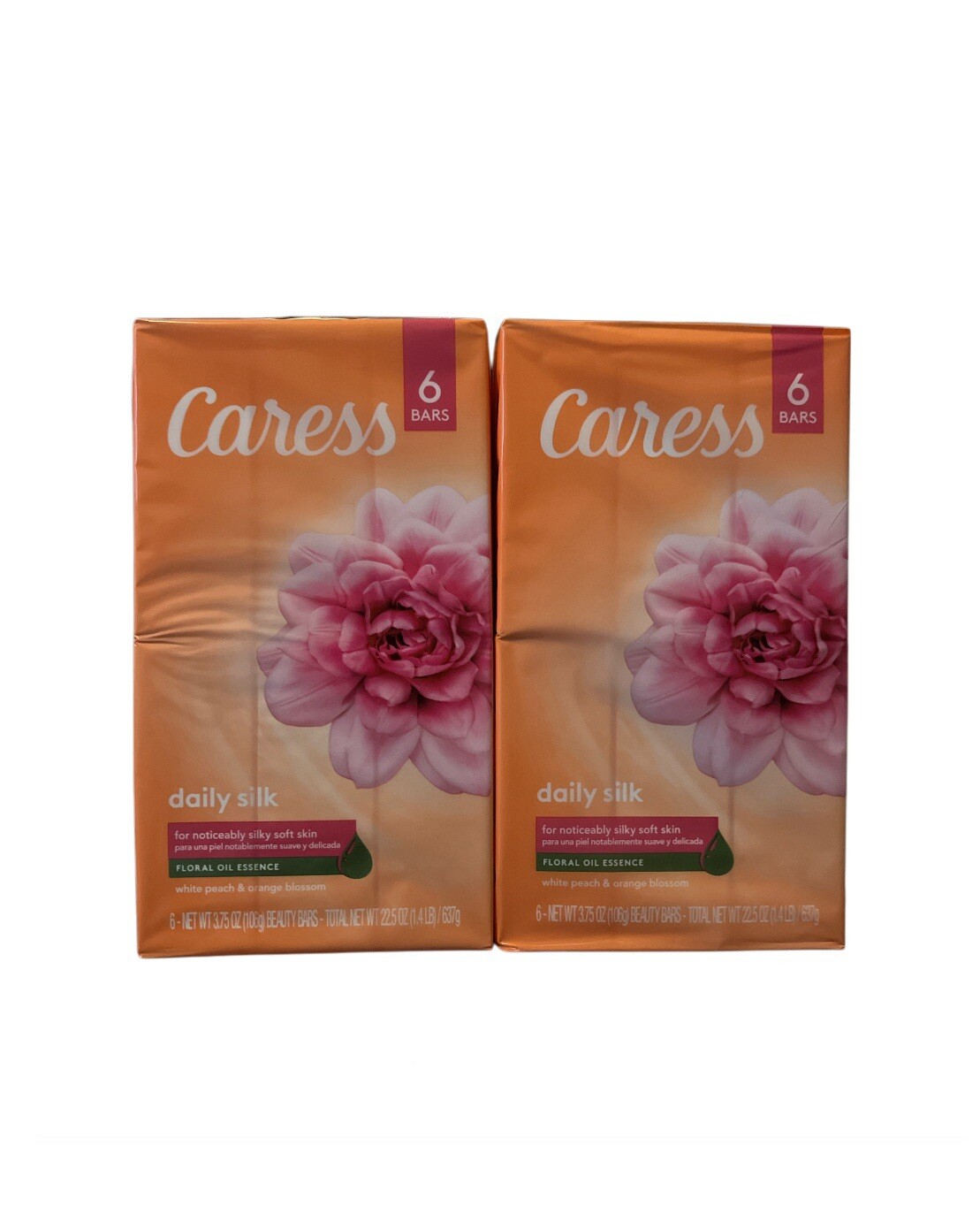 Caress Daily Silk Bar Soap White Peach Orange Blossom 12 Bars Total /3.75oz Each