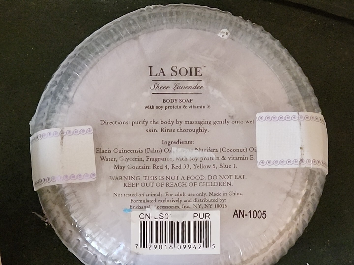 2 x LA SOIE Sheer Lavender Body Soap Glass Dish Soy Protein & Vitamin E