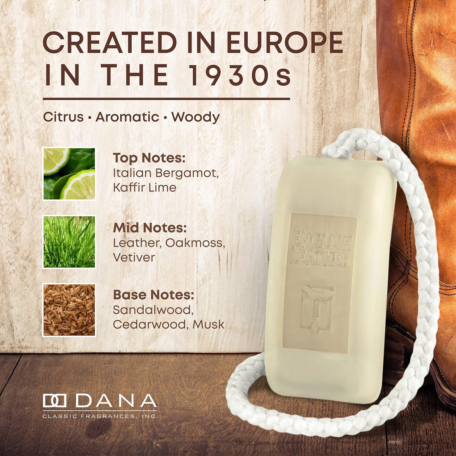 Dana English Leather Fragrance Soap On A Rope for 6 Ounce (Pack of 1), Brown