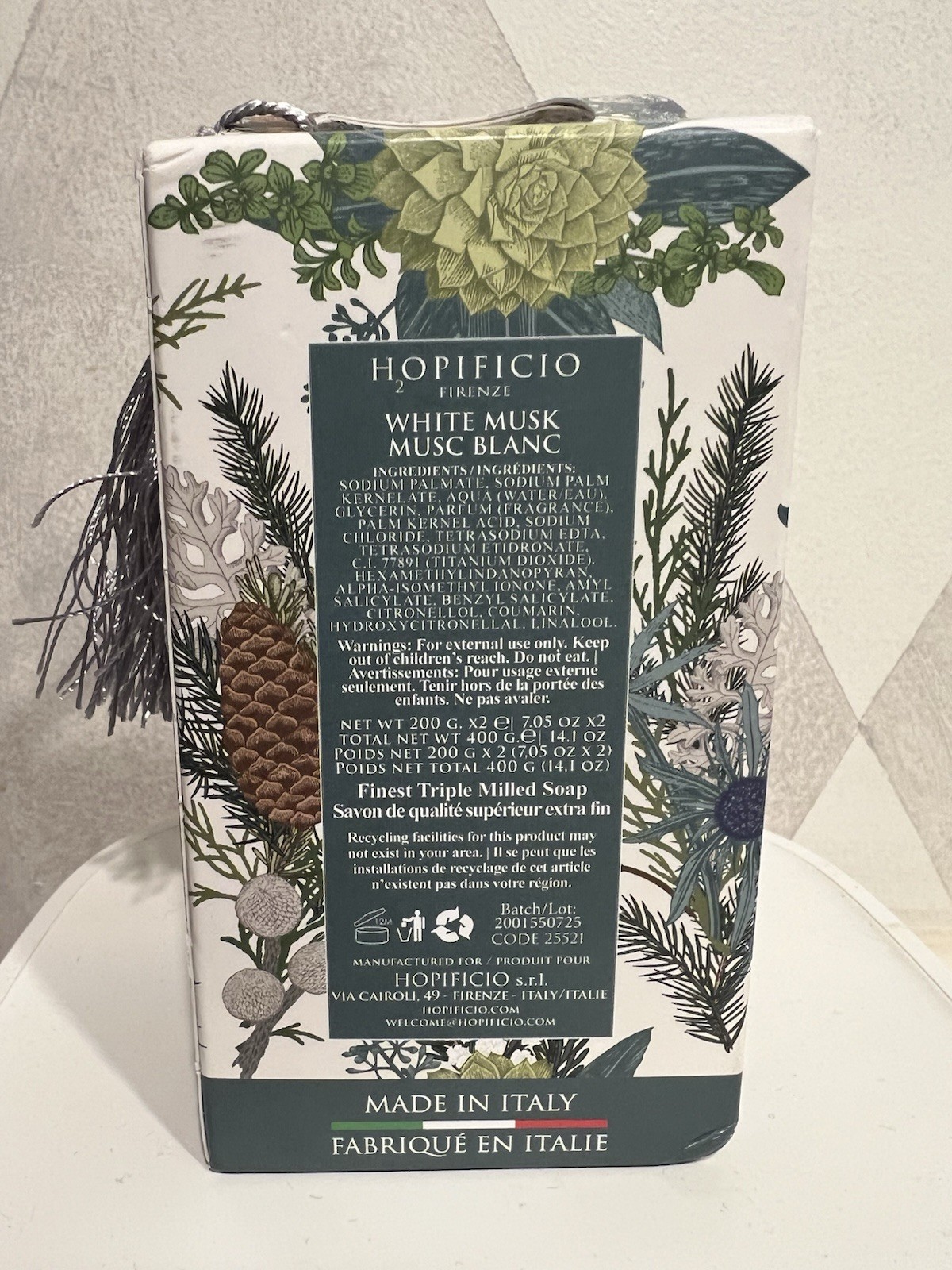 HOPIFICIO WHITE MUSK Triple Milled Soap Bar 2×7.05 Oz
