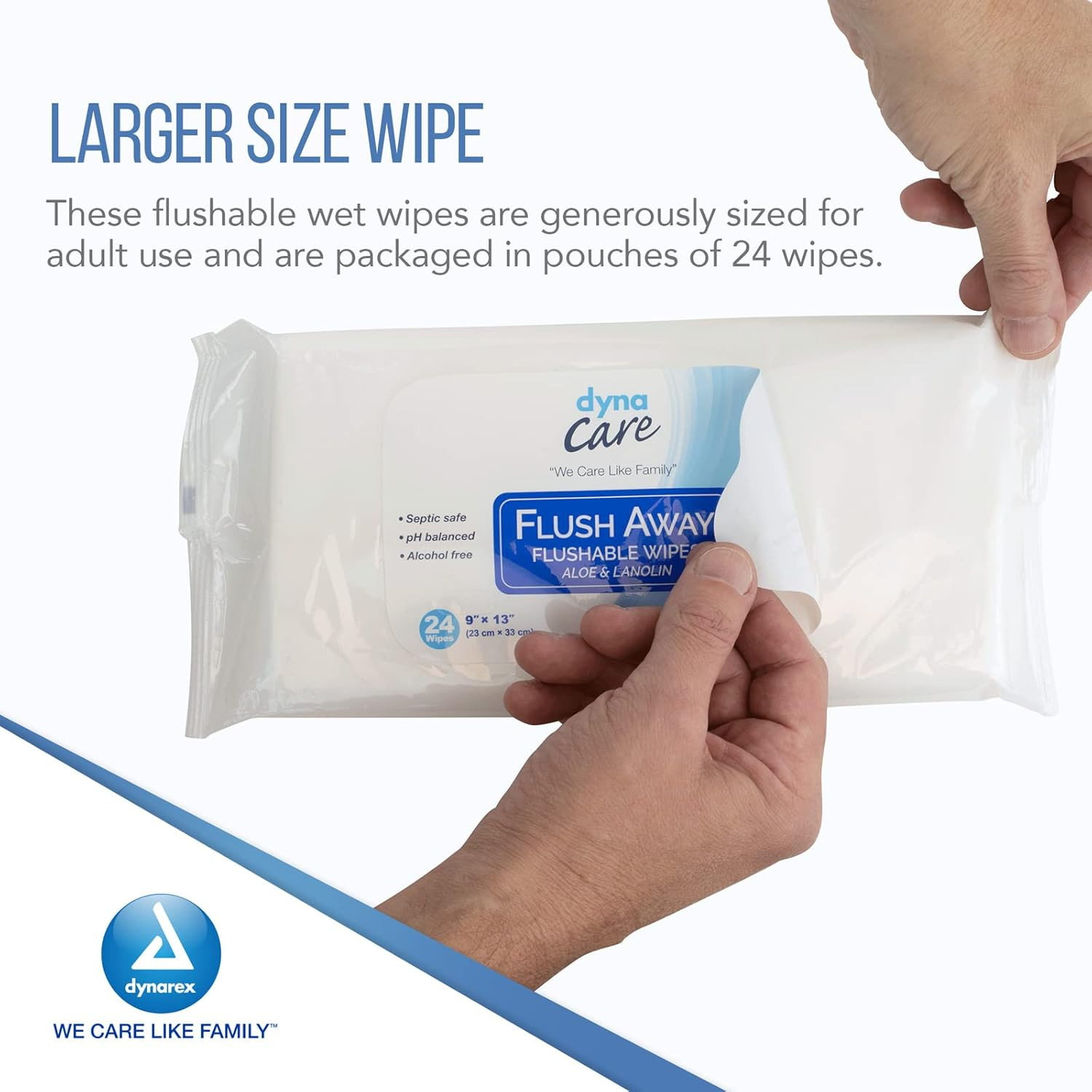 Dynacare Flushable Wipes, Wet Bathroom Hygiene Wipes for Adults, Alcohol Free, S