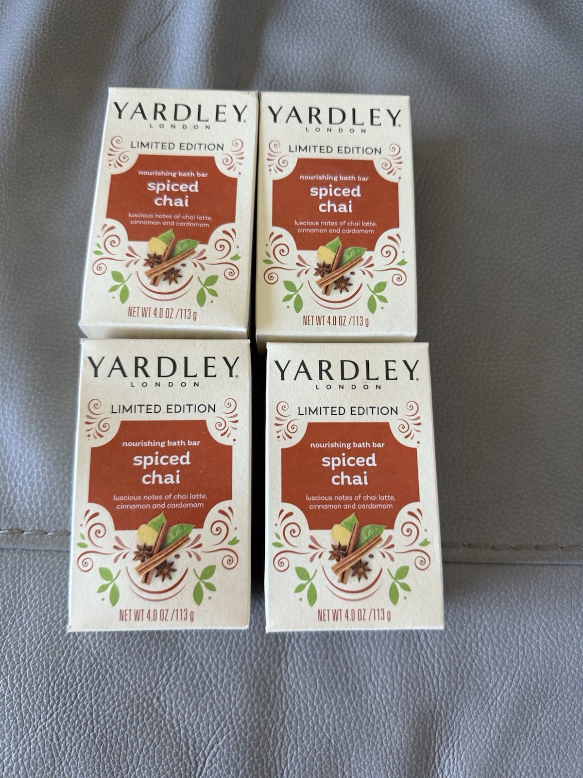 4pk YARDLEY LIMITED EDITION SPICED CHAI LATTE CINNAMON CARDOMOM BATH BAR SOAP