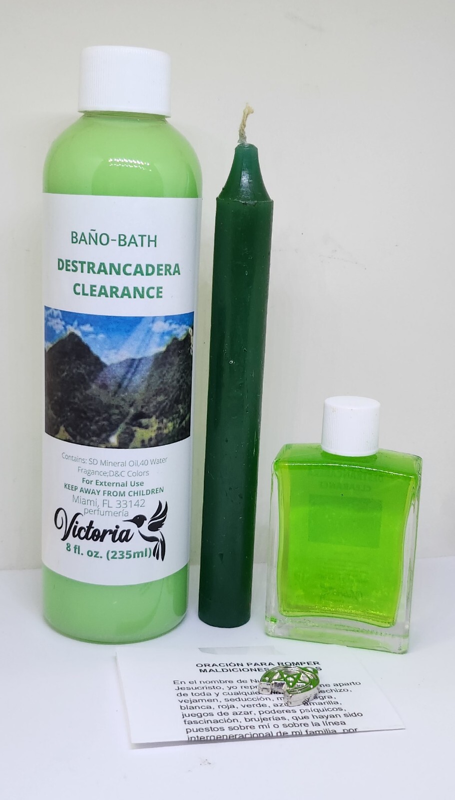 BAÑO DESTRANCADERA VELA PERFUME ORACION Y AMULETO INSTRUCCIONES INCLUIDAS