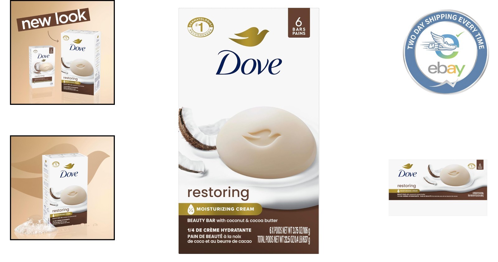 Dove Restoring Beauty Bar with Coconut & Cocoa Butter – 6 Pack, Organic Cleanse