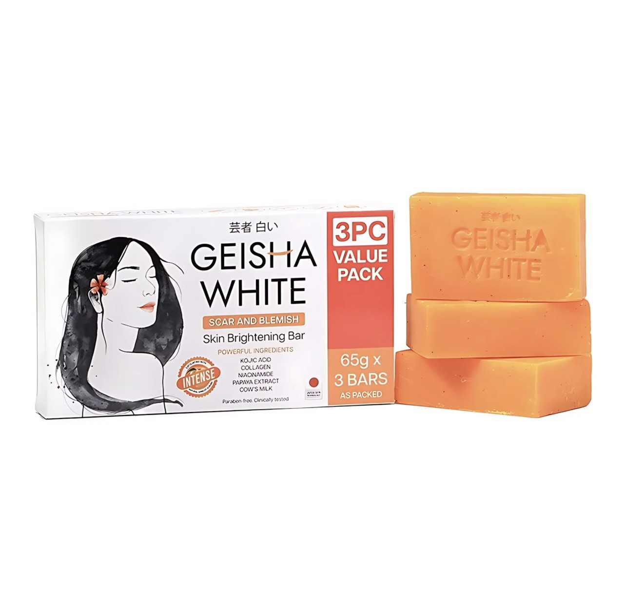 Geisha White INTENSE – Scar & Blemish Kojic Bar Soap – 3 X 65g