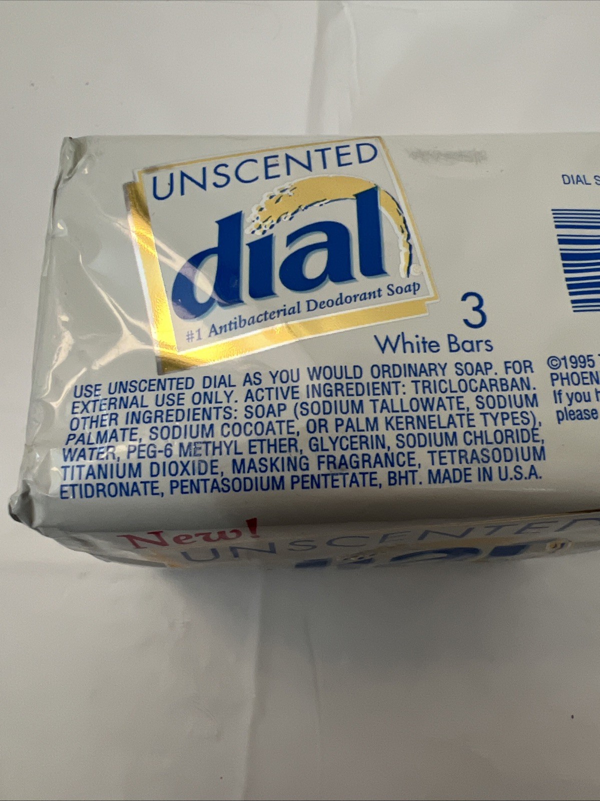 Dial Antibacterial Soap Unscented 3 Bars 5 Oz Each 1995 Vintage NOS 15 Oz Total