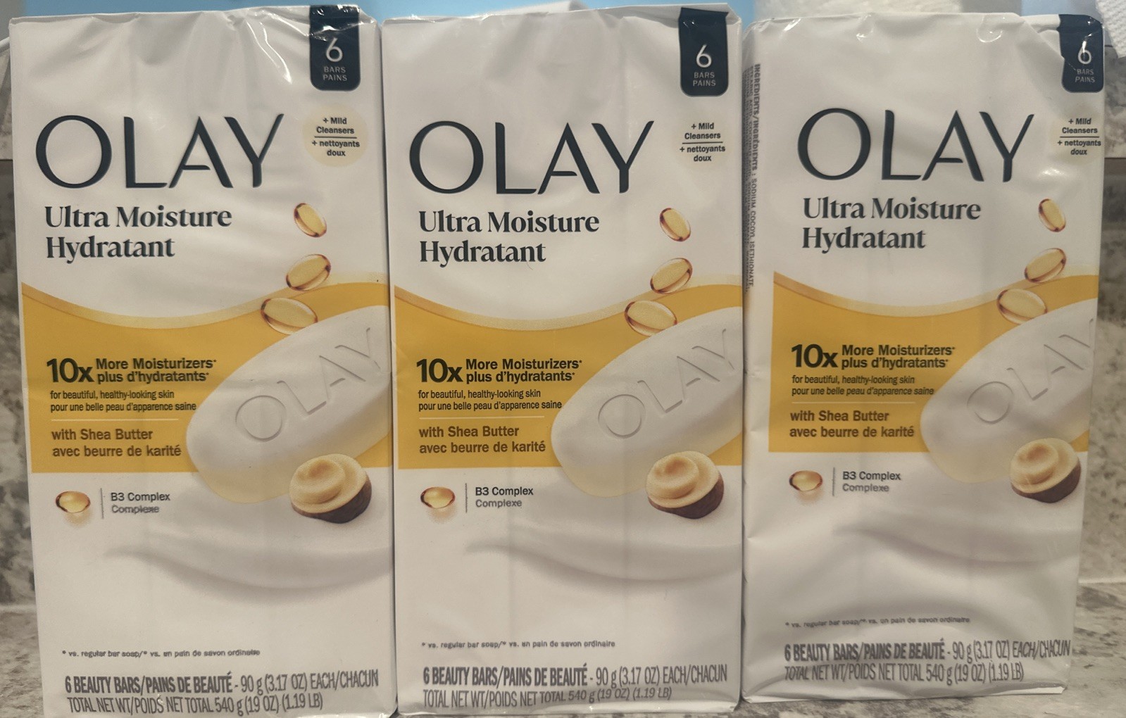 (3) OLAY Ultra Moisture Hydrant Bar Soap with Shea Moisture,6 bars each