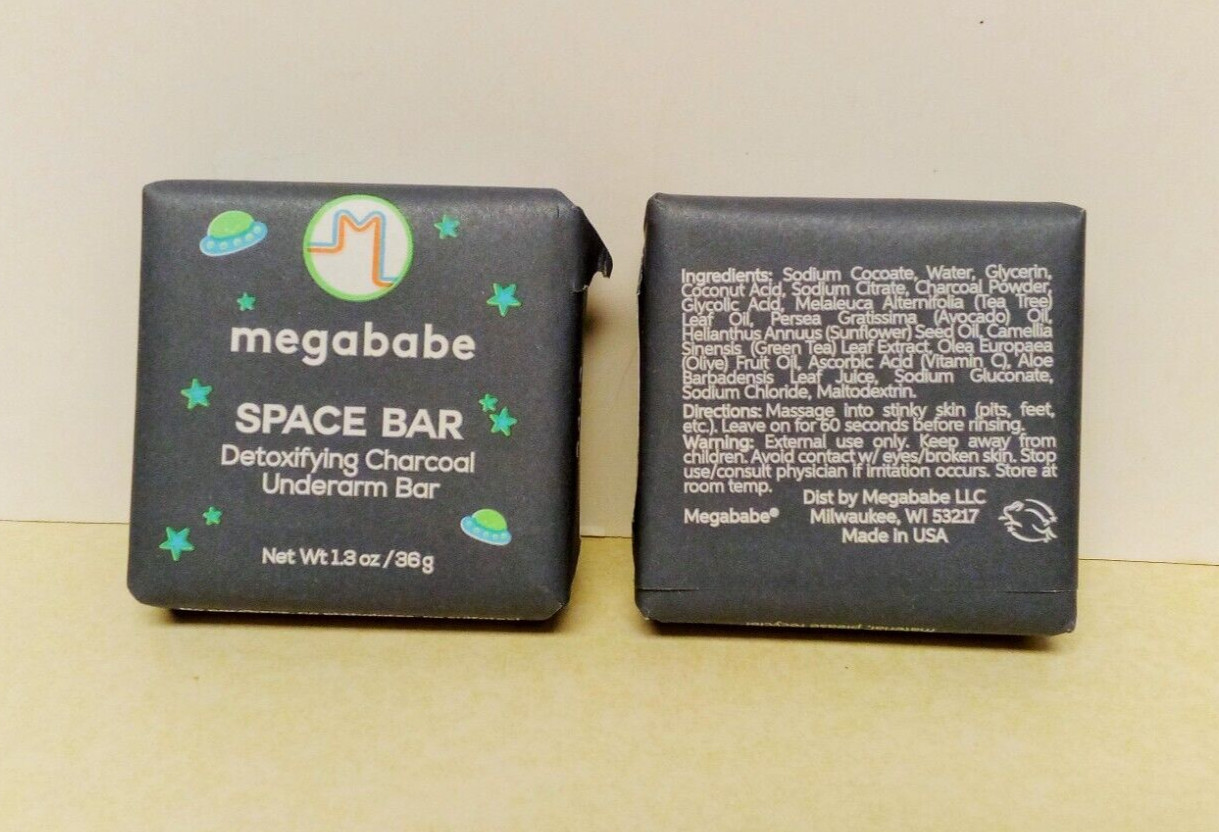 megababe Space Bar Detoxifying Charcoal Underarm Bar sample lot of 2 NEW