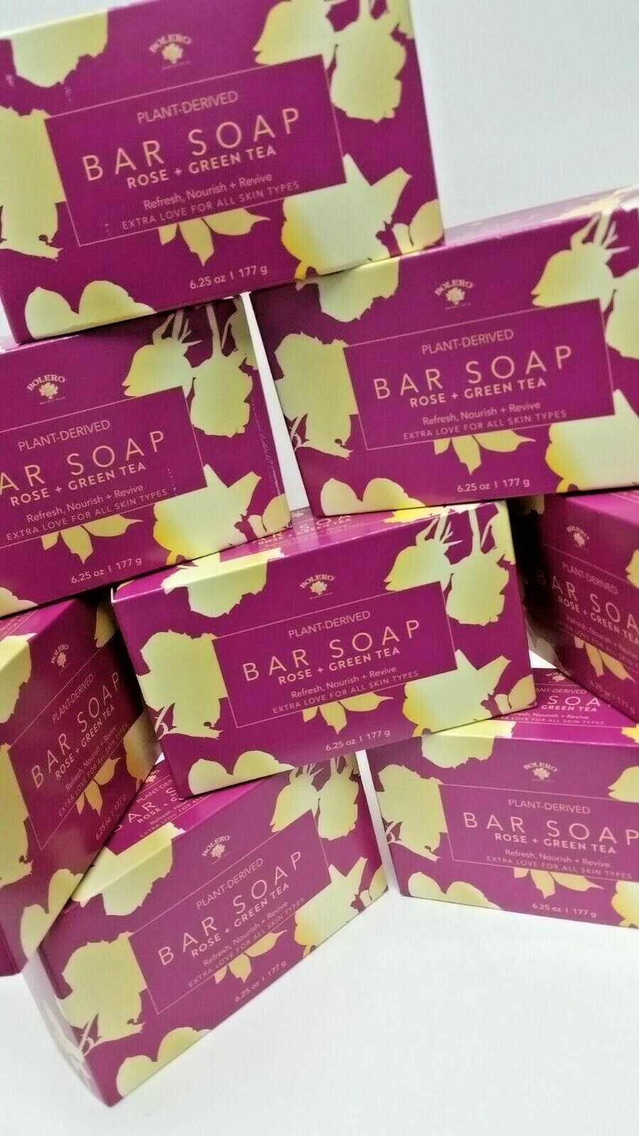 LOT 8 x Large Bolero Plant Derived ROSE + GREEN TEA Bar Soap Bath 6.25oz Revive