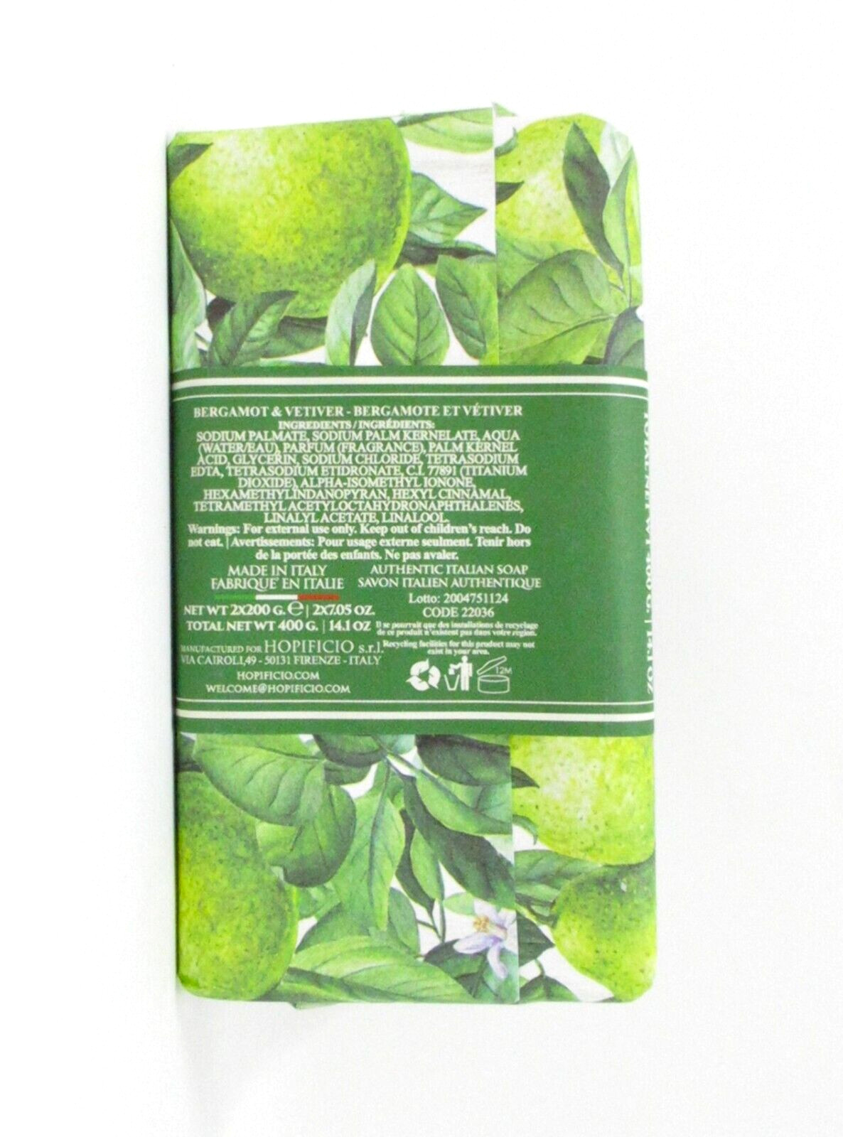 Hopificio Italian Luxury Bath Bar Soap 2 Pack Bergamot & Vetiver scented