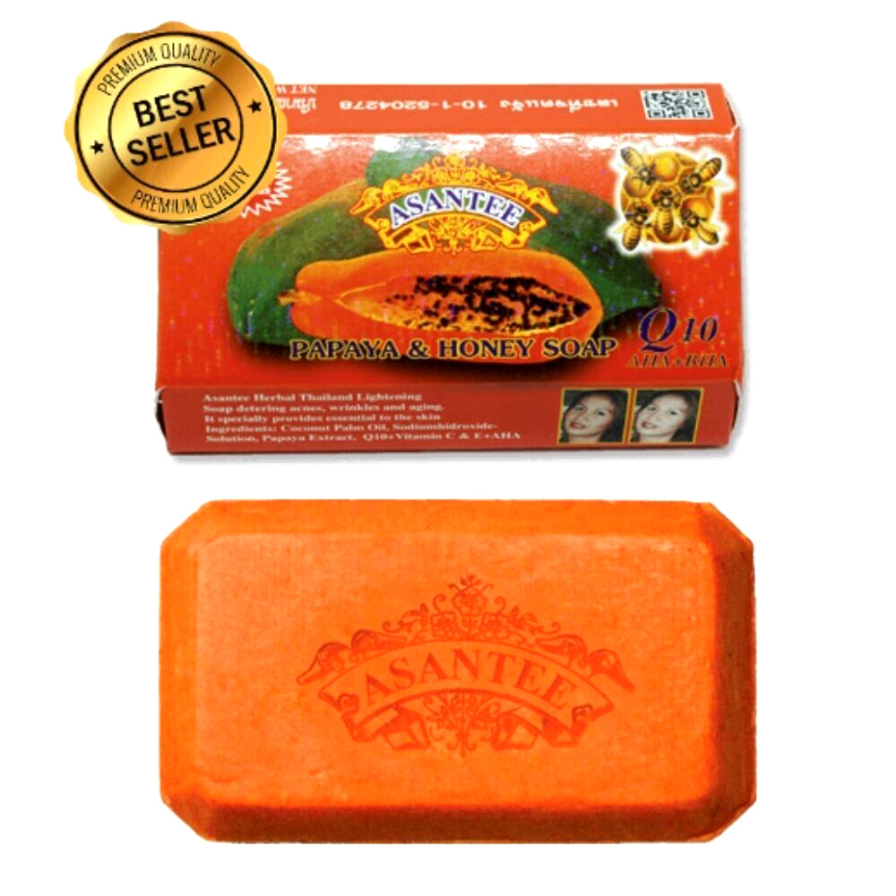 Asantee papaya soap honey herbal lightening thai extra bars face body 125g x 6