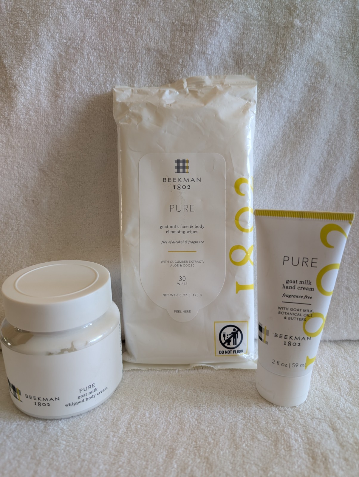 Beekman 1802 Pure Goat Milk Set of 3 Cleansing Wipes 30 ct. Body Cream, Lotion