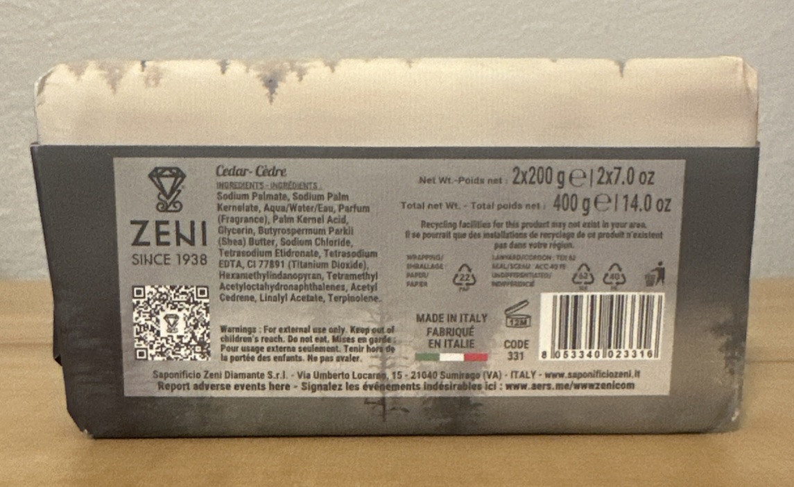 ZENI Cedar-Cedre Bar Soap – 14 OZ