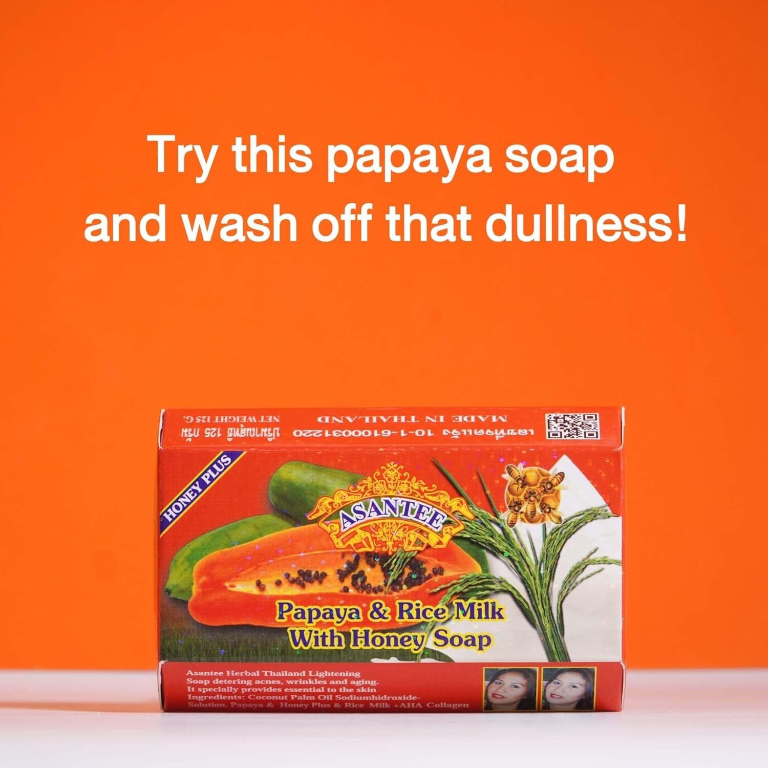 125g x 6 : Asantee Papaya & Rice Milk soap with Honey Cleansing Lightening Soap