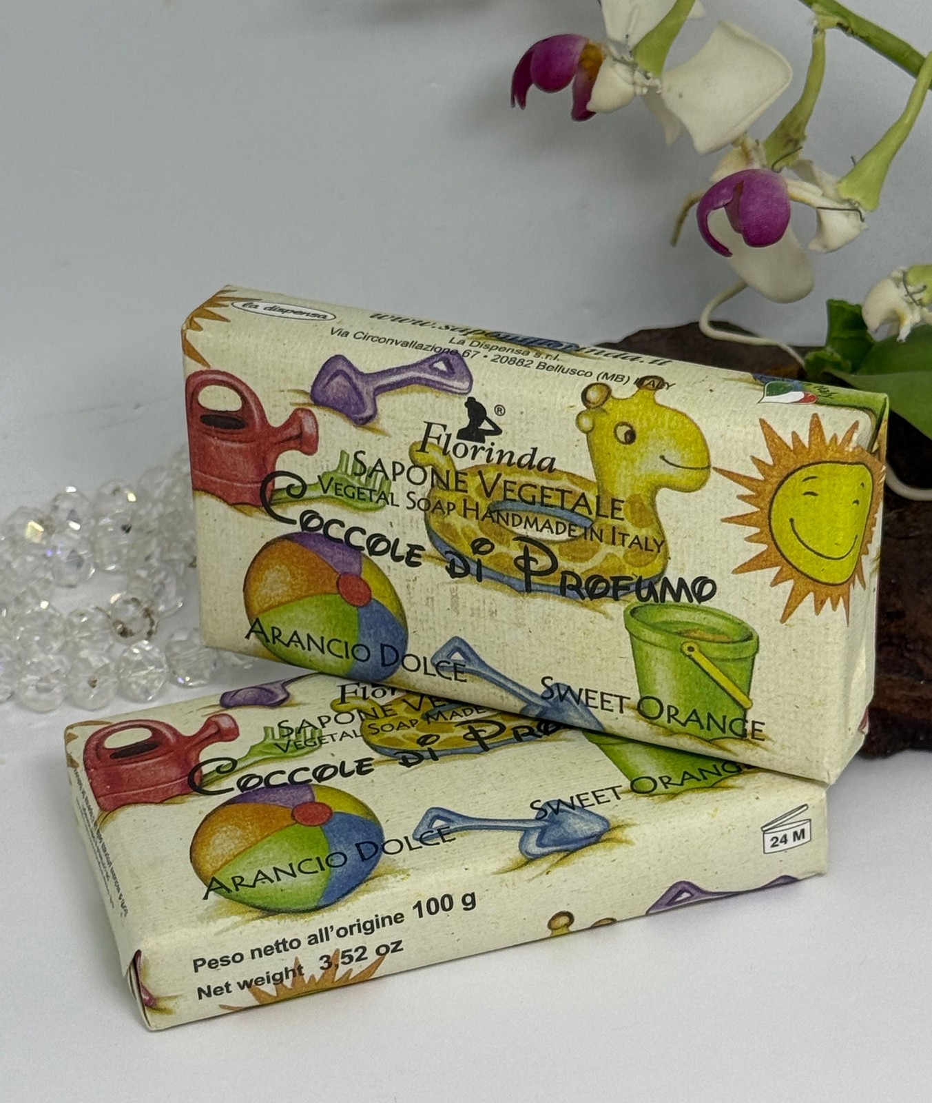 2x Florinda Coccole Di Profumo Sweet Orange Perfumed Vegetal Bath Soap – 3.52 oz
