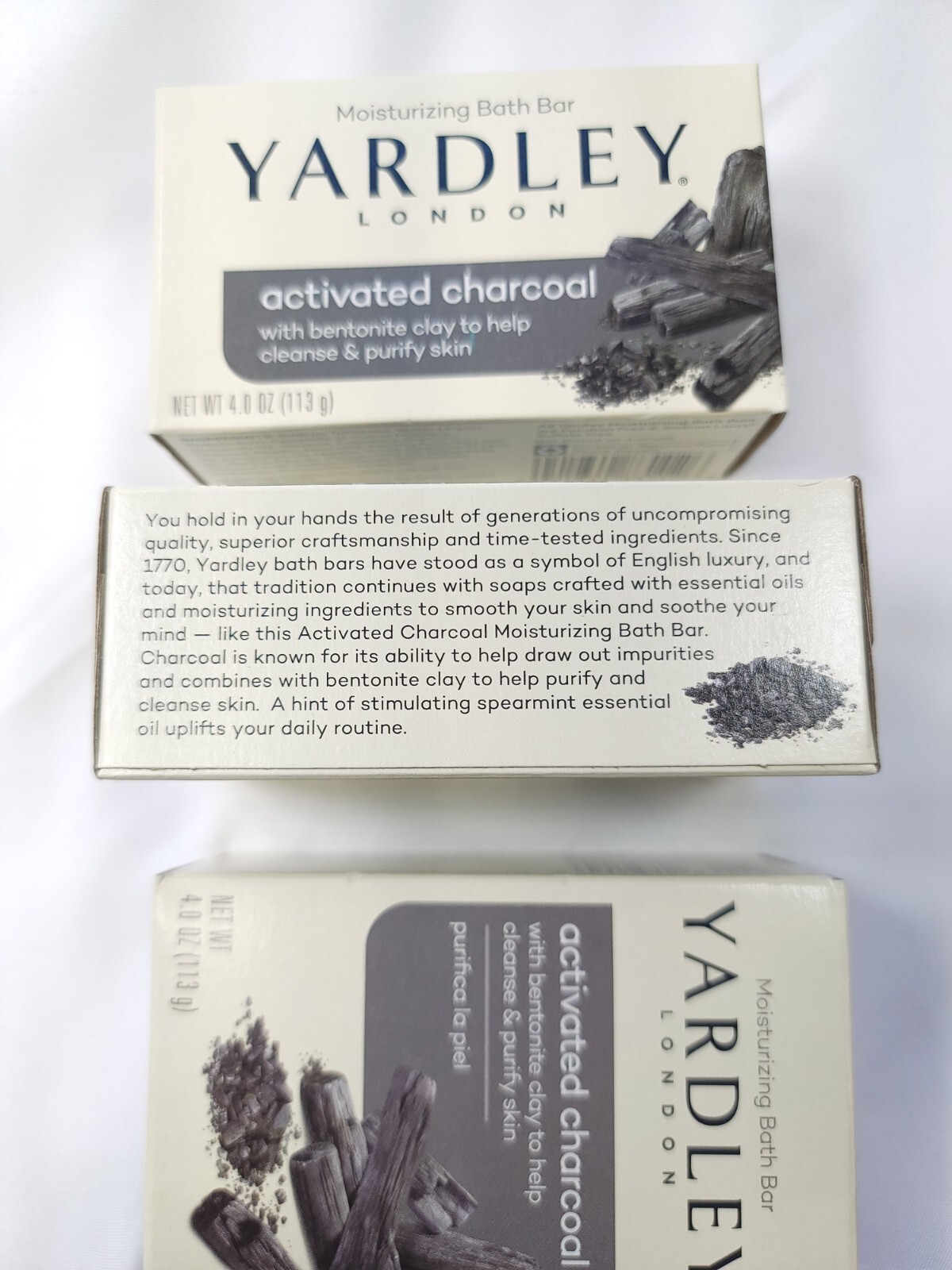 Yardley London Activated Charcoal Lot of 3 Bar Soap Bentonite Clay Purify Skin