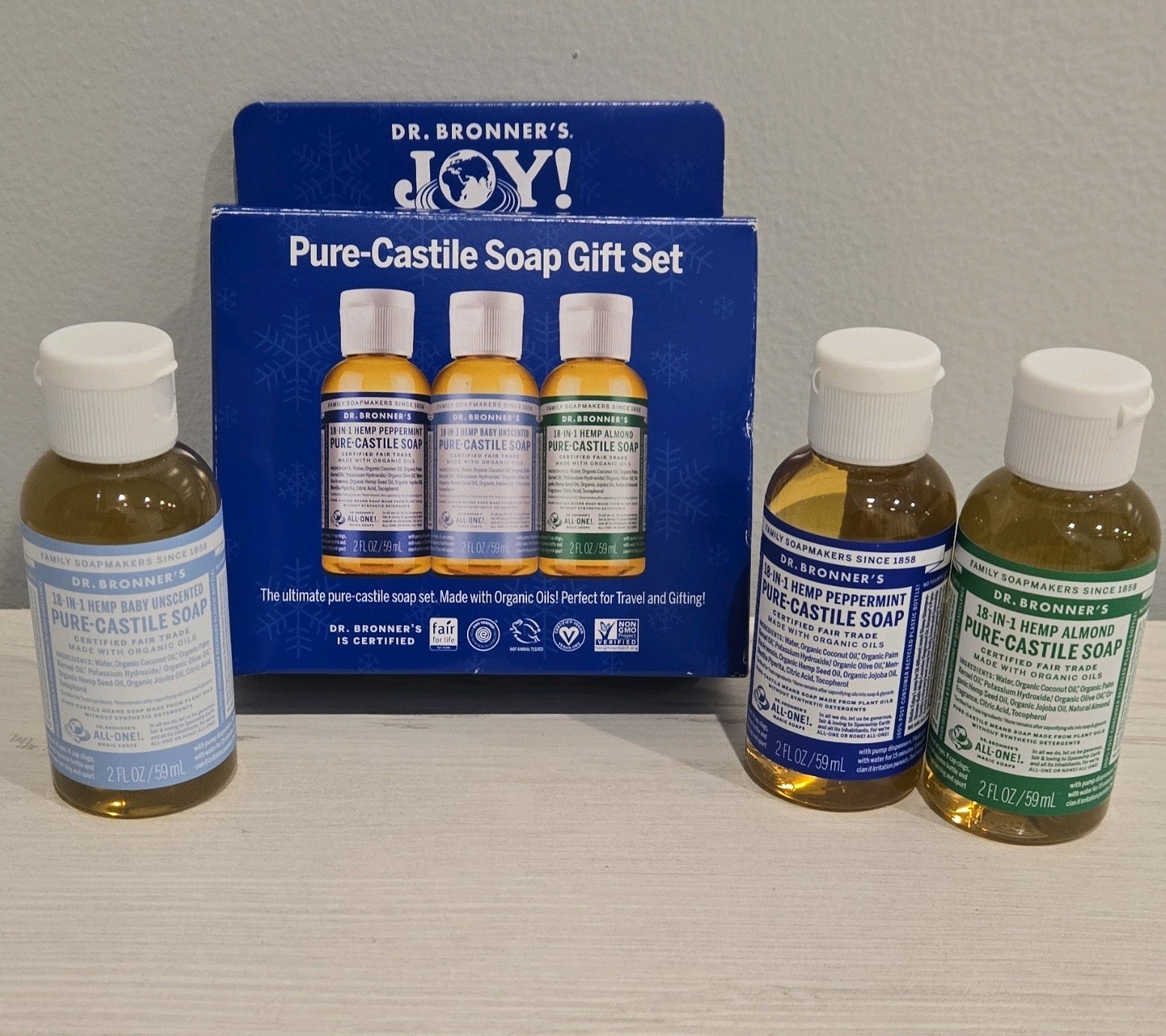 Dr. Bronner’s Pure-Castile Gift Set 3- 2 oz Liquid Travel Size Soaps