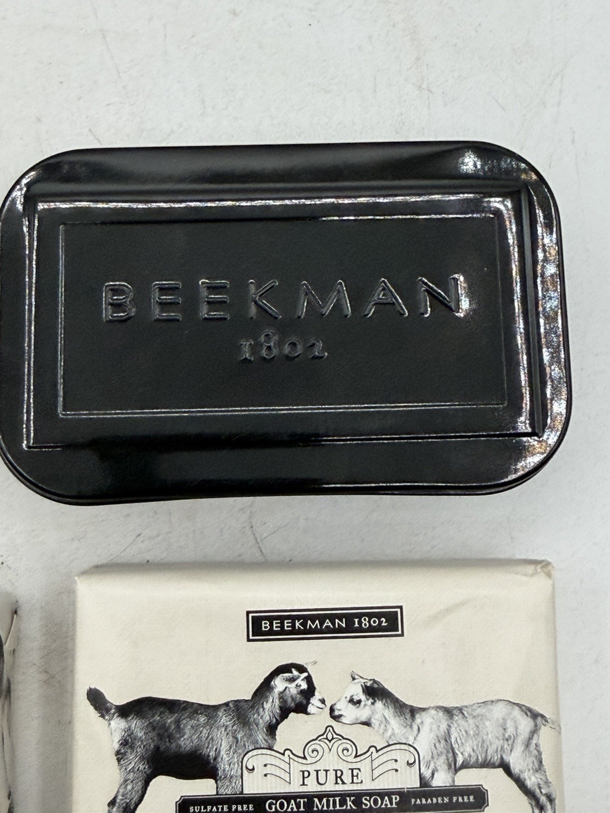 Beekman 1802 Lot of 4 3.5oz Bars of Soap, 2 Decorative Tins