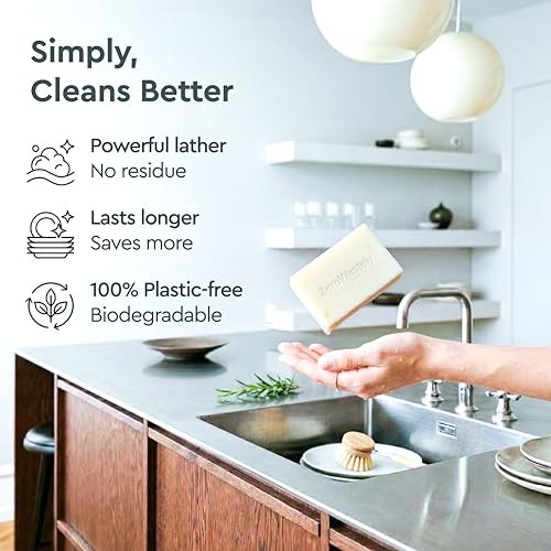 Natural Dish Soap Bar – Value Pack of 3 Solid Soap Block 16oz – Lemon