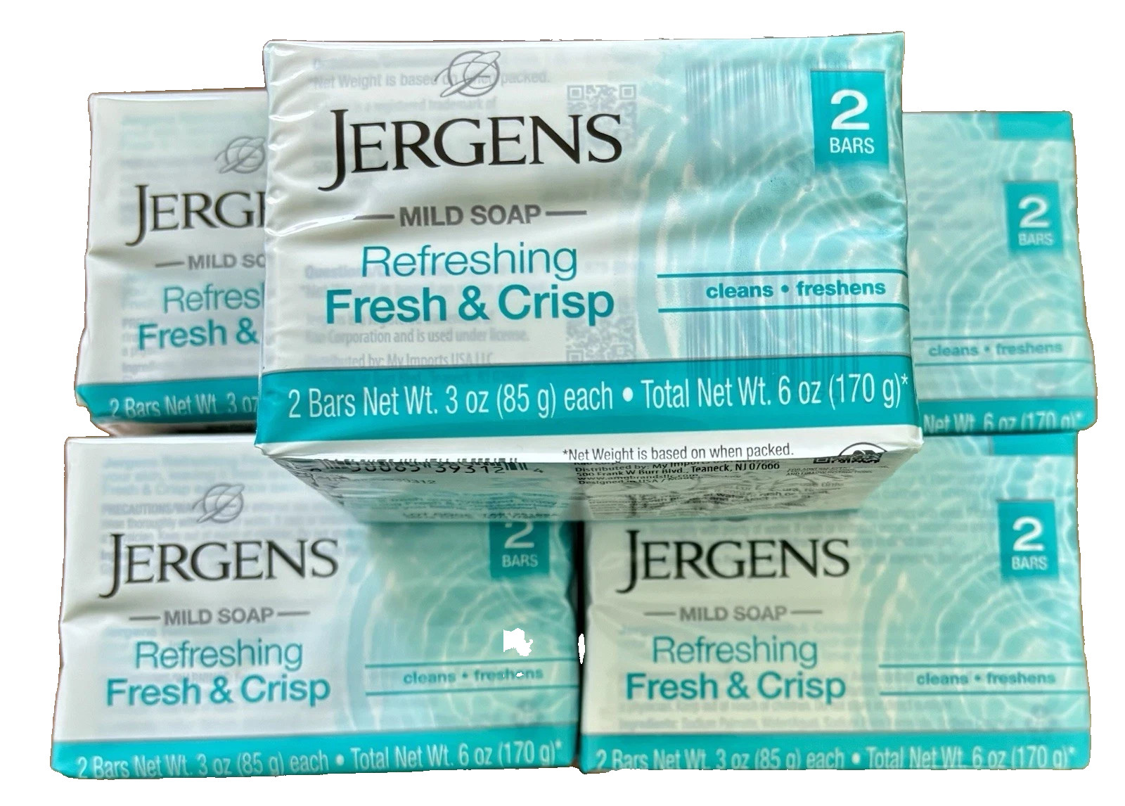 Jergens Mild Soap, Refreshing FRESH & CRISP. Total 10 Bars, Lot of 5 (2) Packs