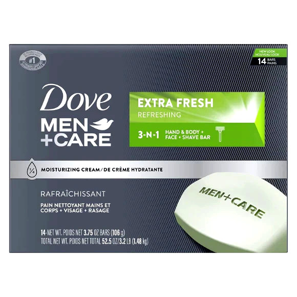DOVE MEN + CARE Bar 3 in 1 Cleanser for Body Face and Shaving 3.75 oz 14 Bars