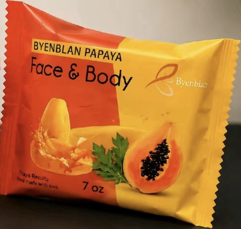 Byenblan Papaya Face & Body Soap Bar Yellow/Orange Fruit Scent 7 oz