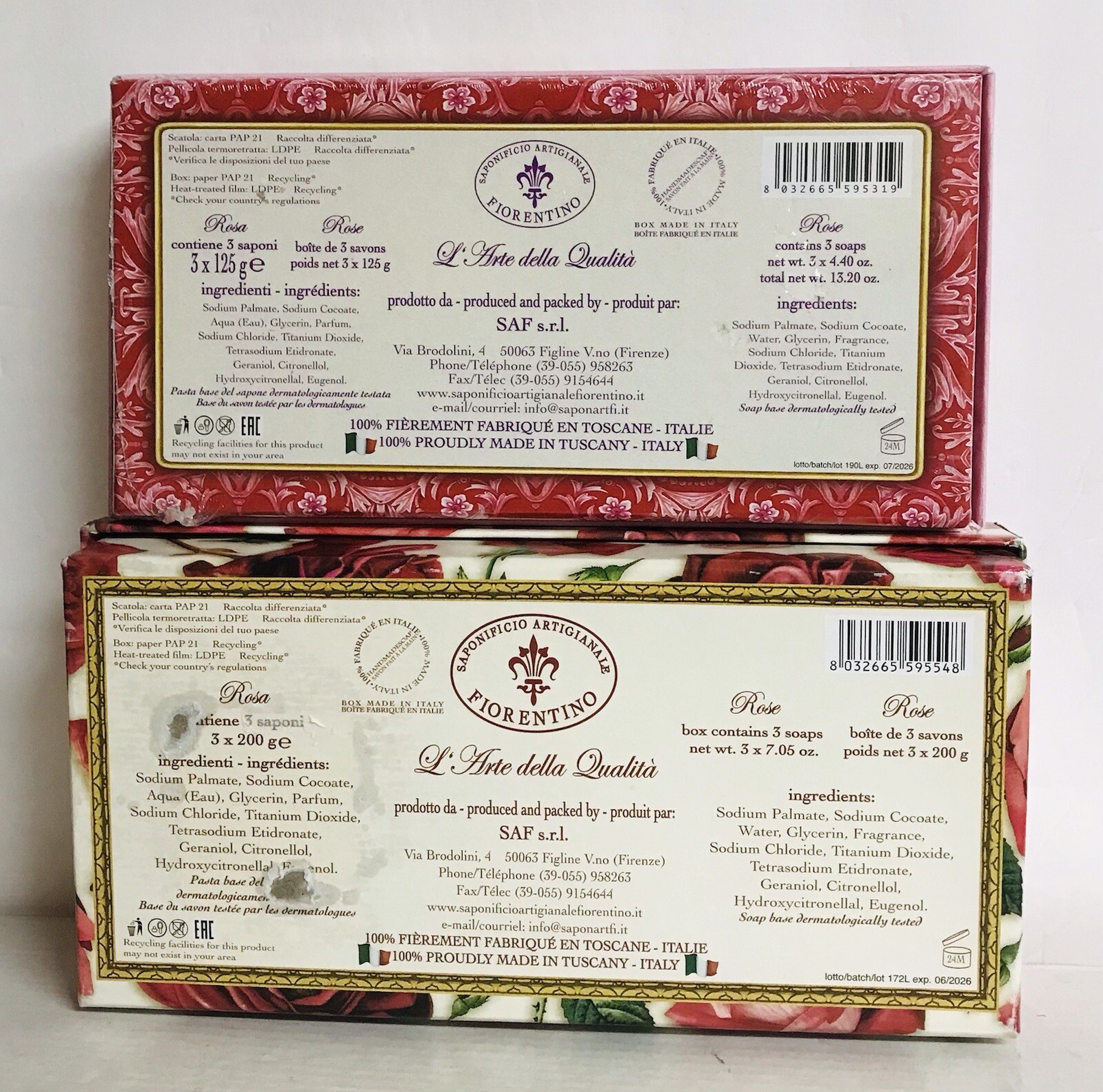 2-Pack Saponificio ~ Rose Blossom & Bouquet Rose Hand Bar Soap 375 g & 600 g