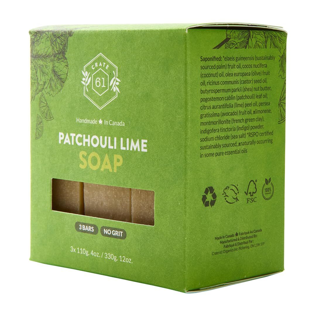 Crate 61 Handcrafted Cold Process Soap 3 Pack Patchouli Lime Natural Ingredients