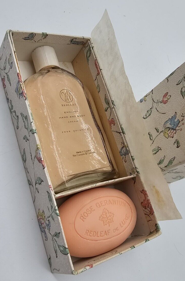 Vintage Redleaf Deluxe Rose Geranium Soap Bar & Body Lotion Boxed Set NOS *READ