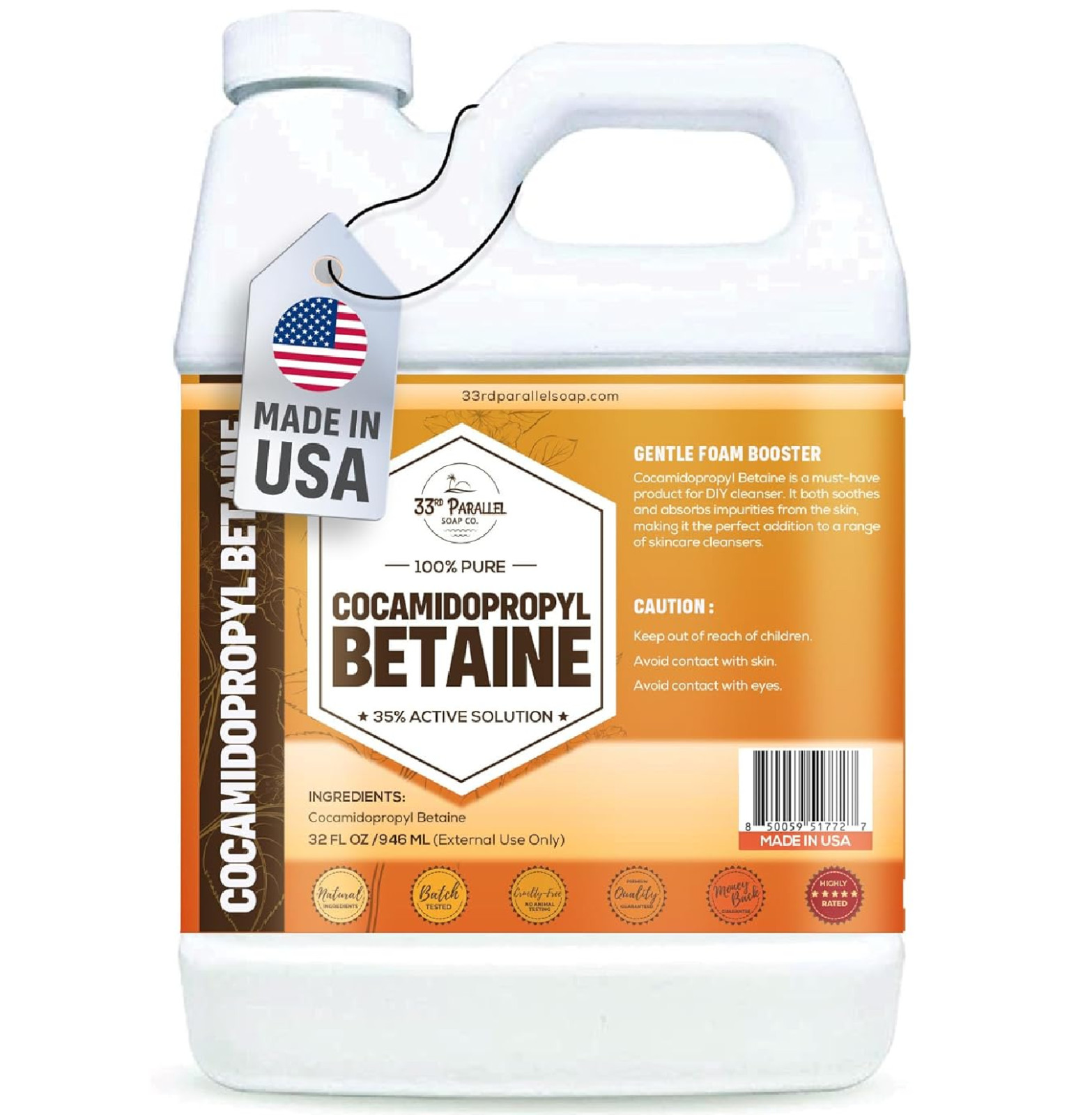 Cocamidopropyl Betaine (32Oz) Natural Surfactant | Premium Coco Betaine Liquid,