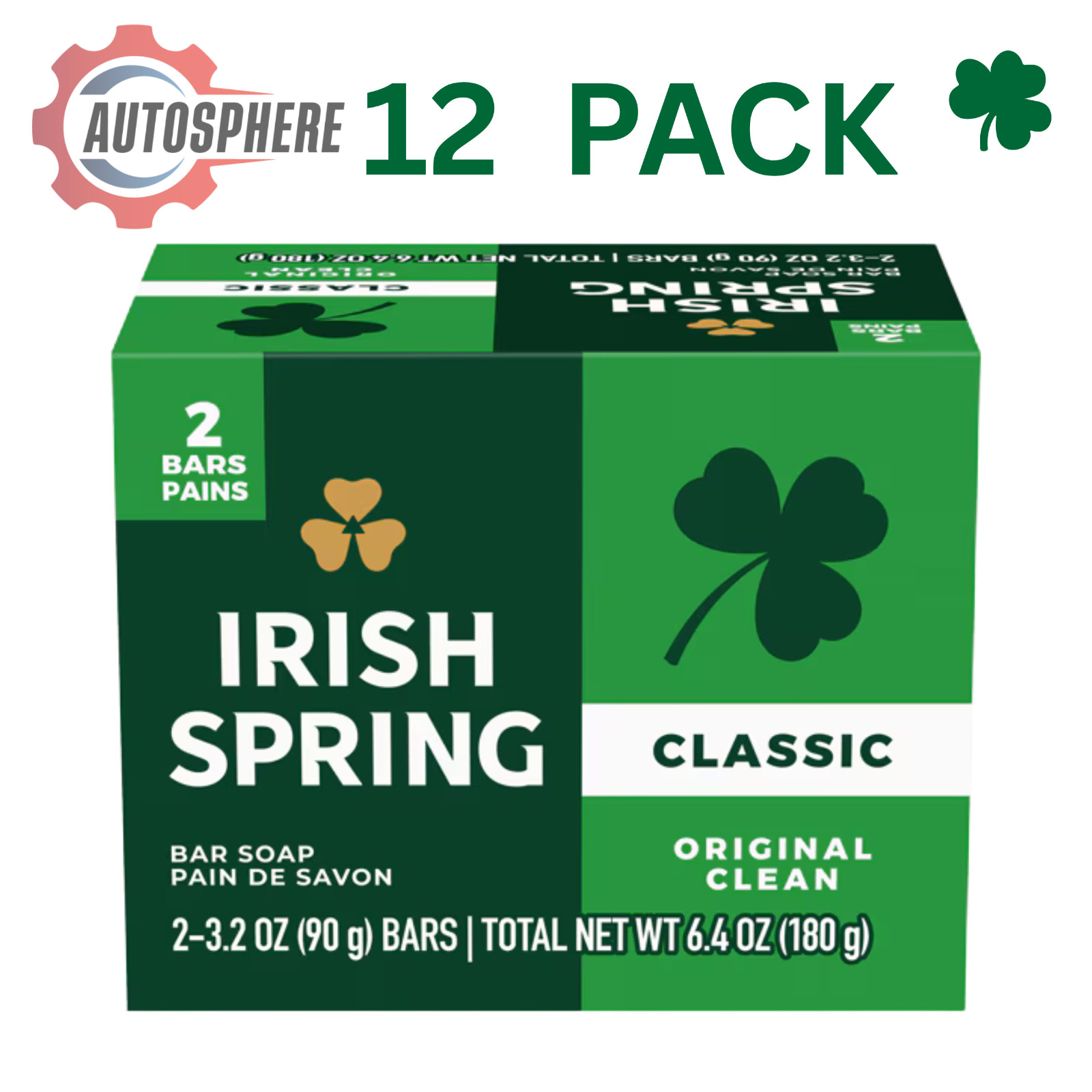 Irish Spring Classic Original Clean Bar Soap -12 Pack -24 Bars 3.2 Oz