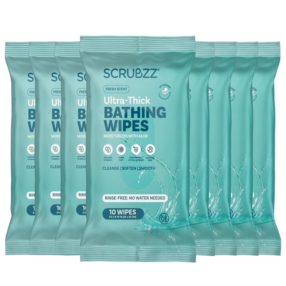 Extra Large Bath Wipes for Adults No Rinse – 80 Disposable Body Cleansing Clo…