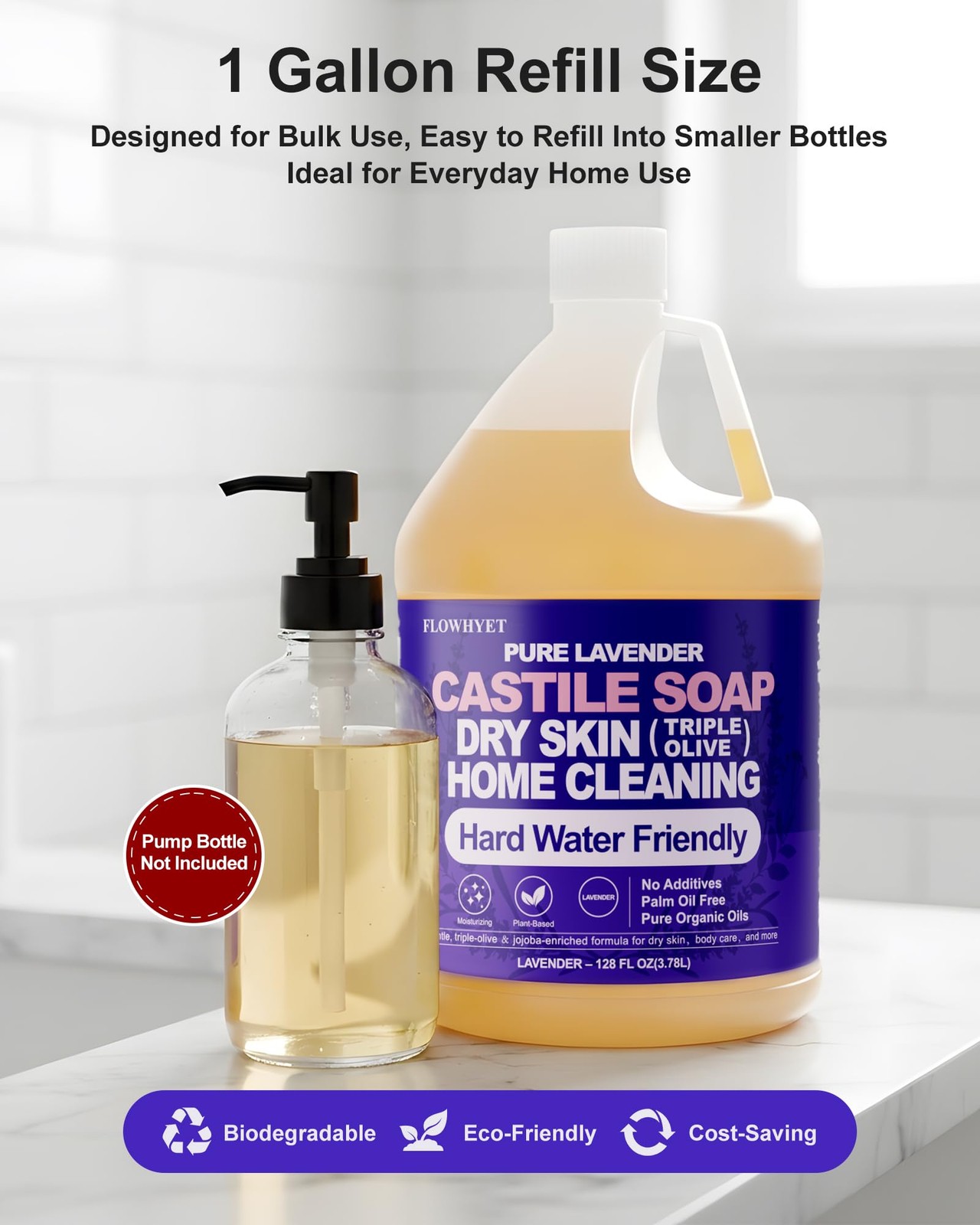 EWG Verified Pure Castile Soap Liquid Lavender 1 Gallon Dry Skin
