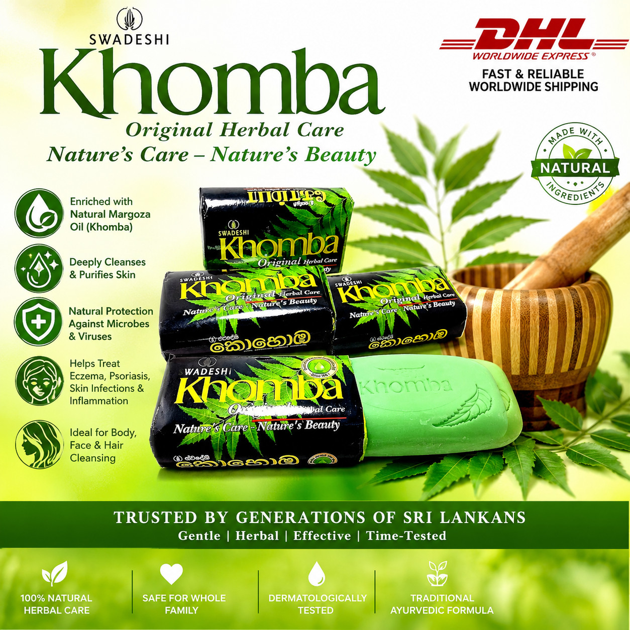 Kohomba Original Herbal Soap Ayurvedic Skin Care 100% Natural Beauty Soap