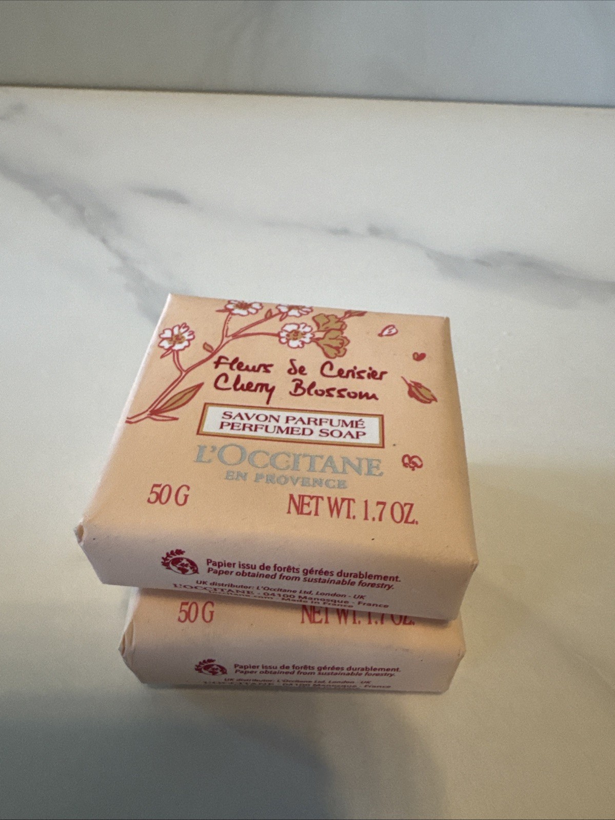 L’Occitane En Provence Perfumed Soap Cherry Blossom Lot Of 2. 50g./1.7oz. each.