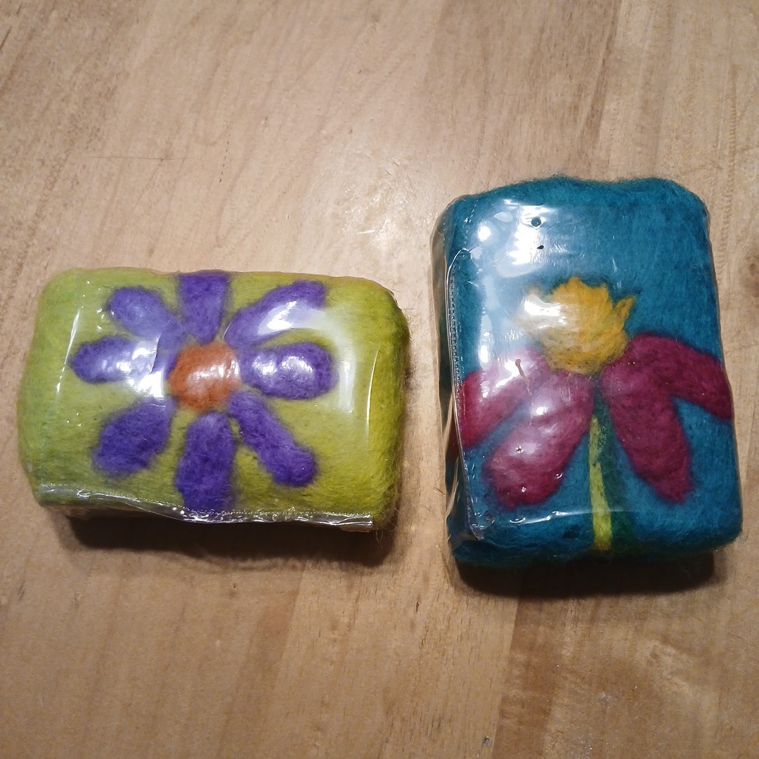 Larkmartin soapwith felted merino wool covered decorative needle hand made 2 Bar