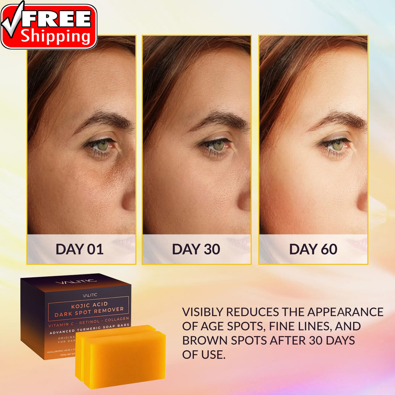 Kojic Acid Dark Spot Remover Soap Bars with Vitamin C, Retinol, Collagen, Turmer