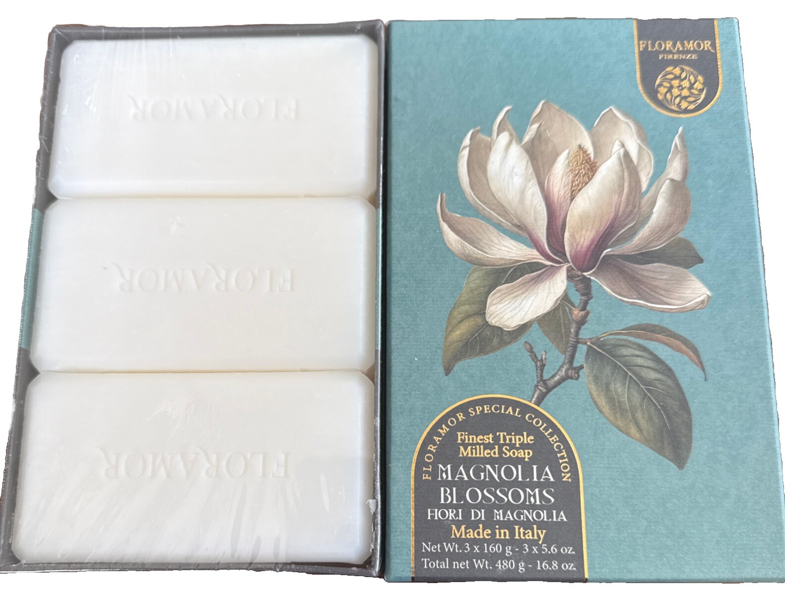 3 Soaps Floramor Firenze Magnolia BLOSSOMS Triple Milled Soap Made In Italy
