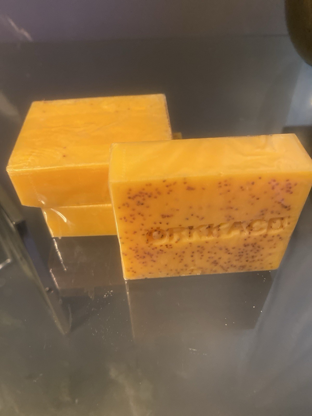Lot of 3 Orange Speckled Rectangular Exfoliating Body Bar Soap w/ Poppy Seeds