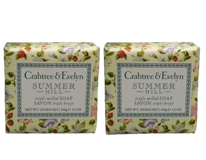 Crabtree & Evelyn Summer Hill Soap 2x 100g Triple Milled Bar soap NEW