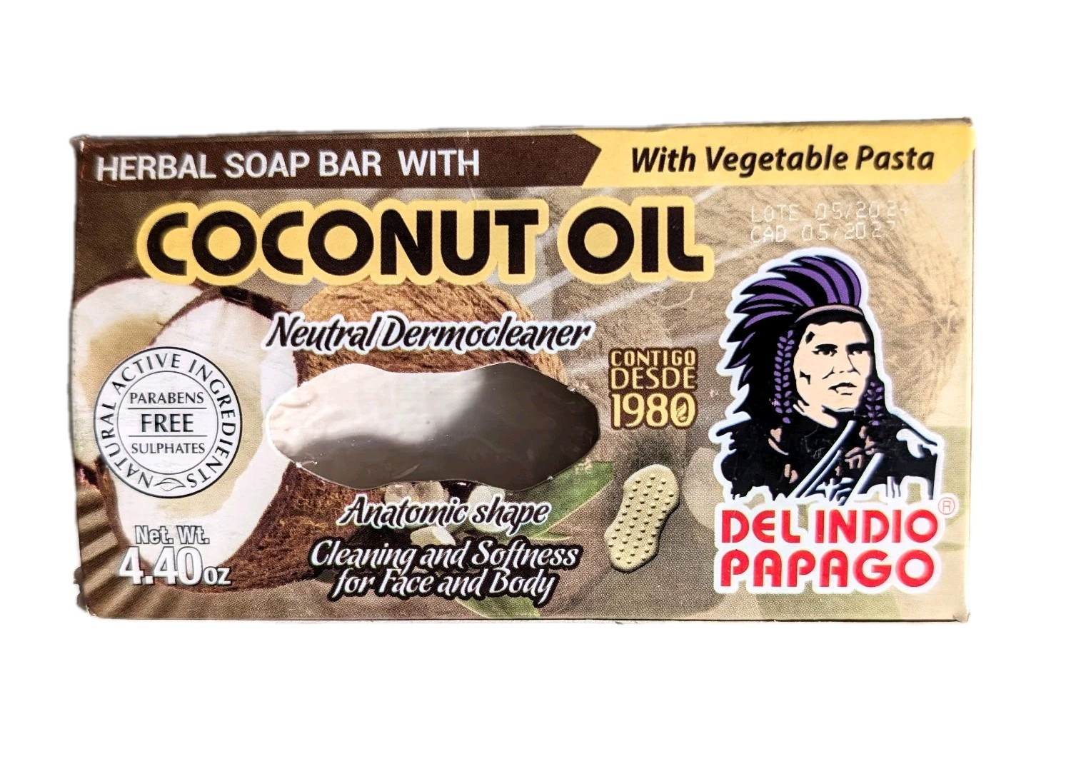 INDIO PAPA COCONUT OIL SOAP FACE AND BODY JAVON COCO CARA Y CUERPO