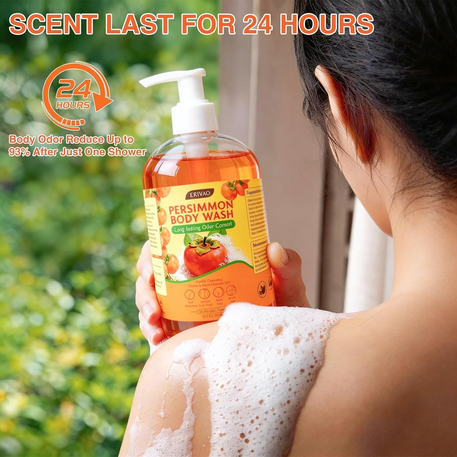 Persimmon Body Wash for Odor Control, Natural Deodorizing Persimmon Soap for Old