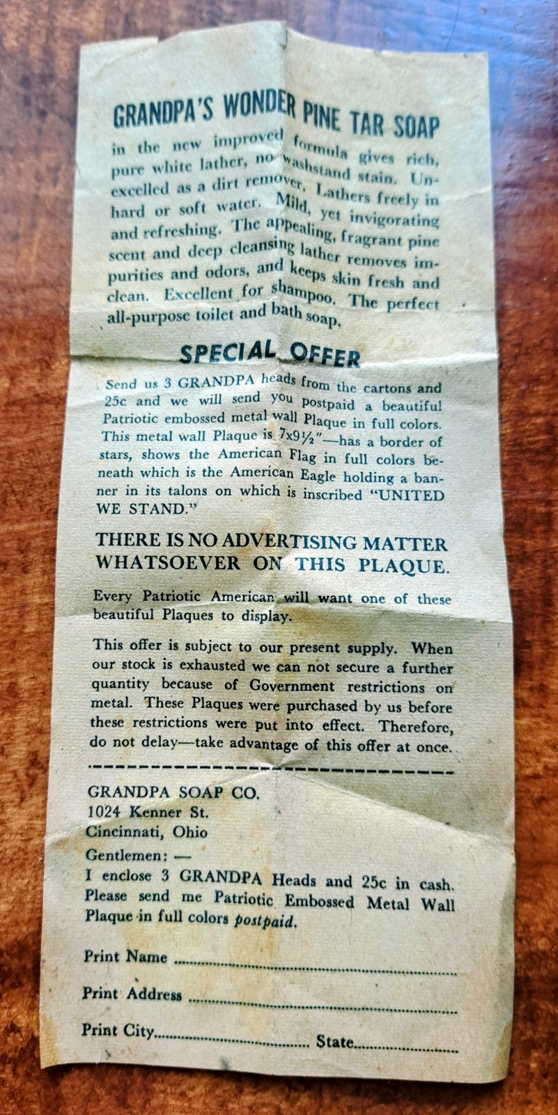 Grandpas Pine Tar Wonder Soap Original Box Vintage Toiletries