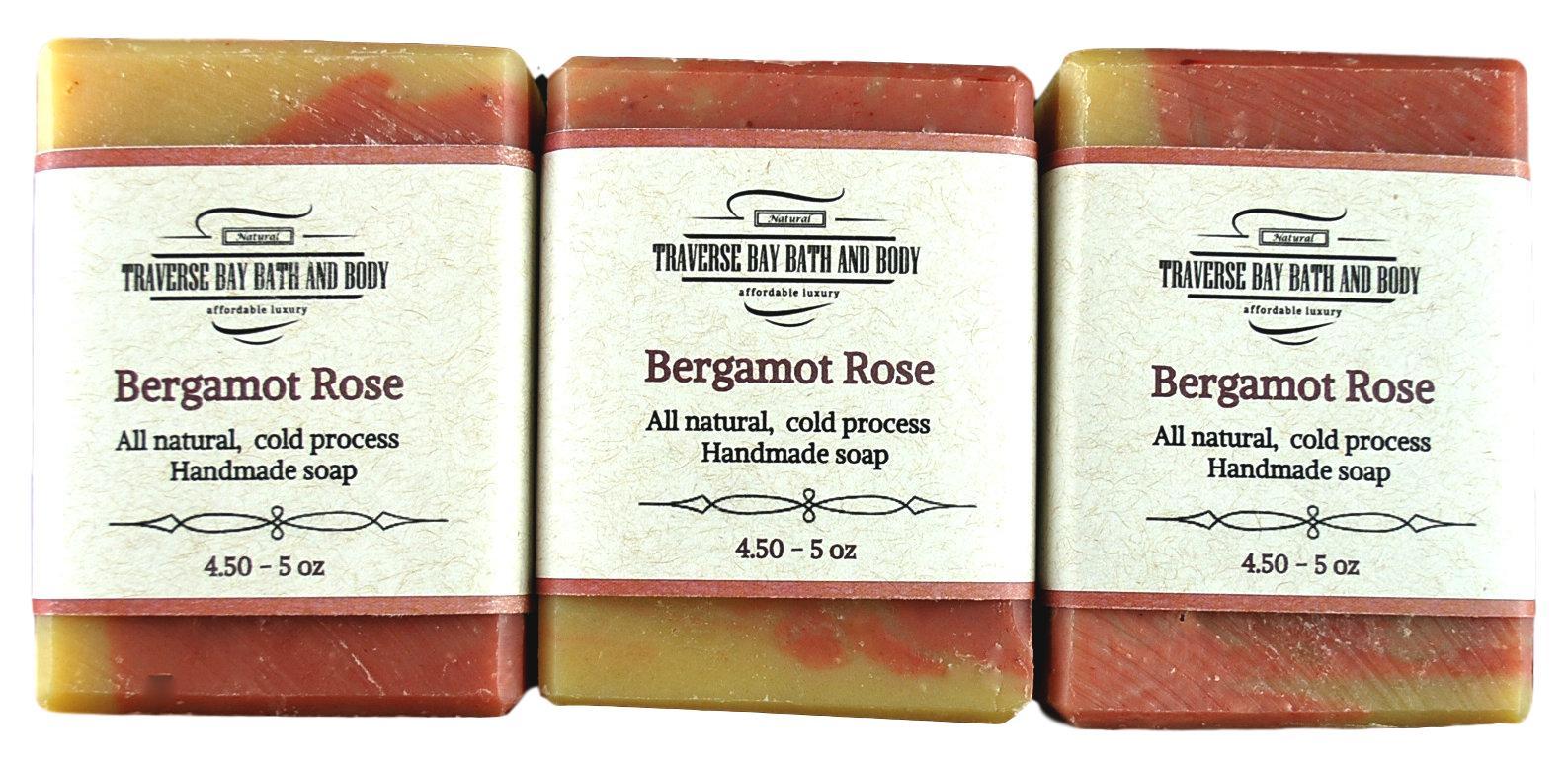 Bergamot Rose with French pink clay, All natural soap 3 bar pack.essential oils.